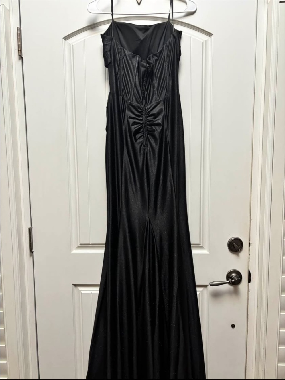 Elegant Black Spaghetti-Strap Maxi Dress with Ruched Front Detail